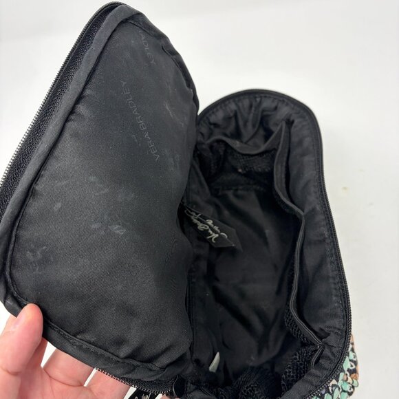 Vera Bradley travel case toiletries cosmetics tan mint blue geometric quilted - Picture 7 of 12